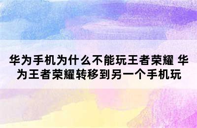 华为手机为什么不能玩王者荣耀 华为王者荣耀转移到另一个手机玩